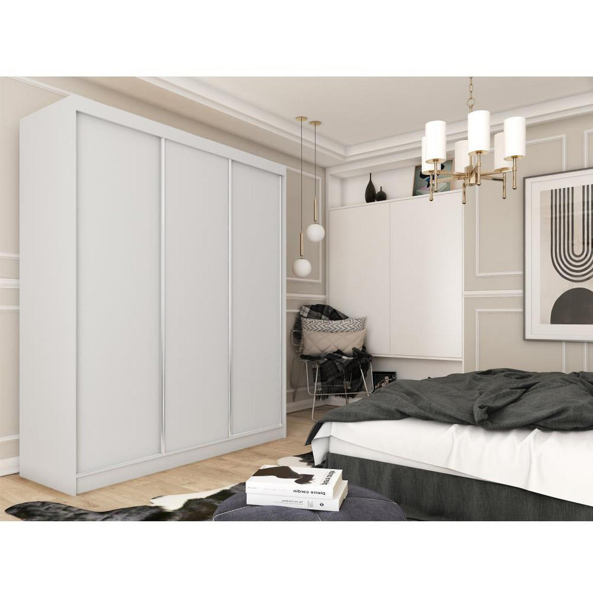 SCHWEBETÜRENSCHRANK Mario 240/216/61 weiß - Weiß, Holzwerkstoff (240/216/61cm) - Beautysofa