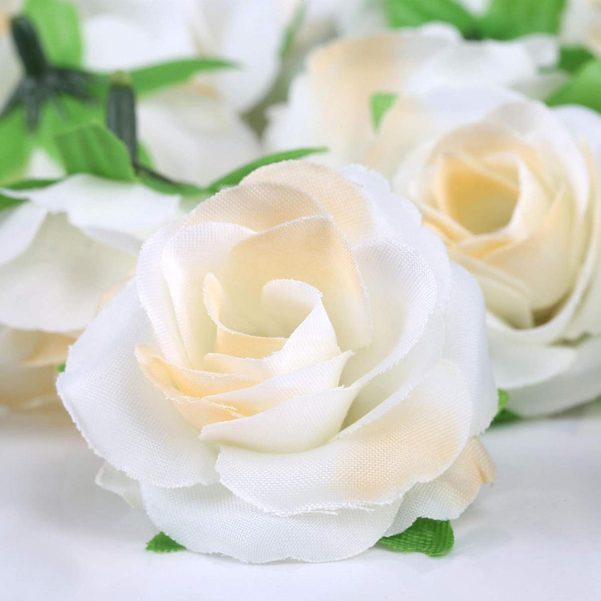 KUNSTBLUMEN Rosenköpfe 50 Stück Set Creme 4 cm - Creme, Textil (3.5cm)
