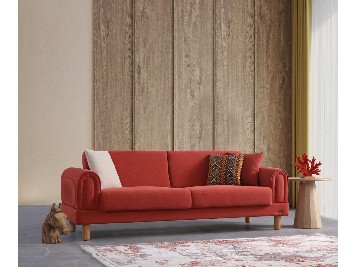 SOFA Charm 2-Sitzer Bouclé Rot - Rot, Holz/Textil (185/84/90cm)