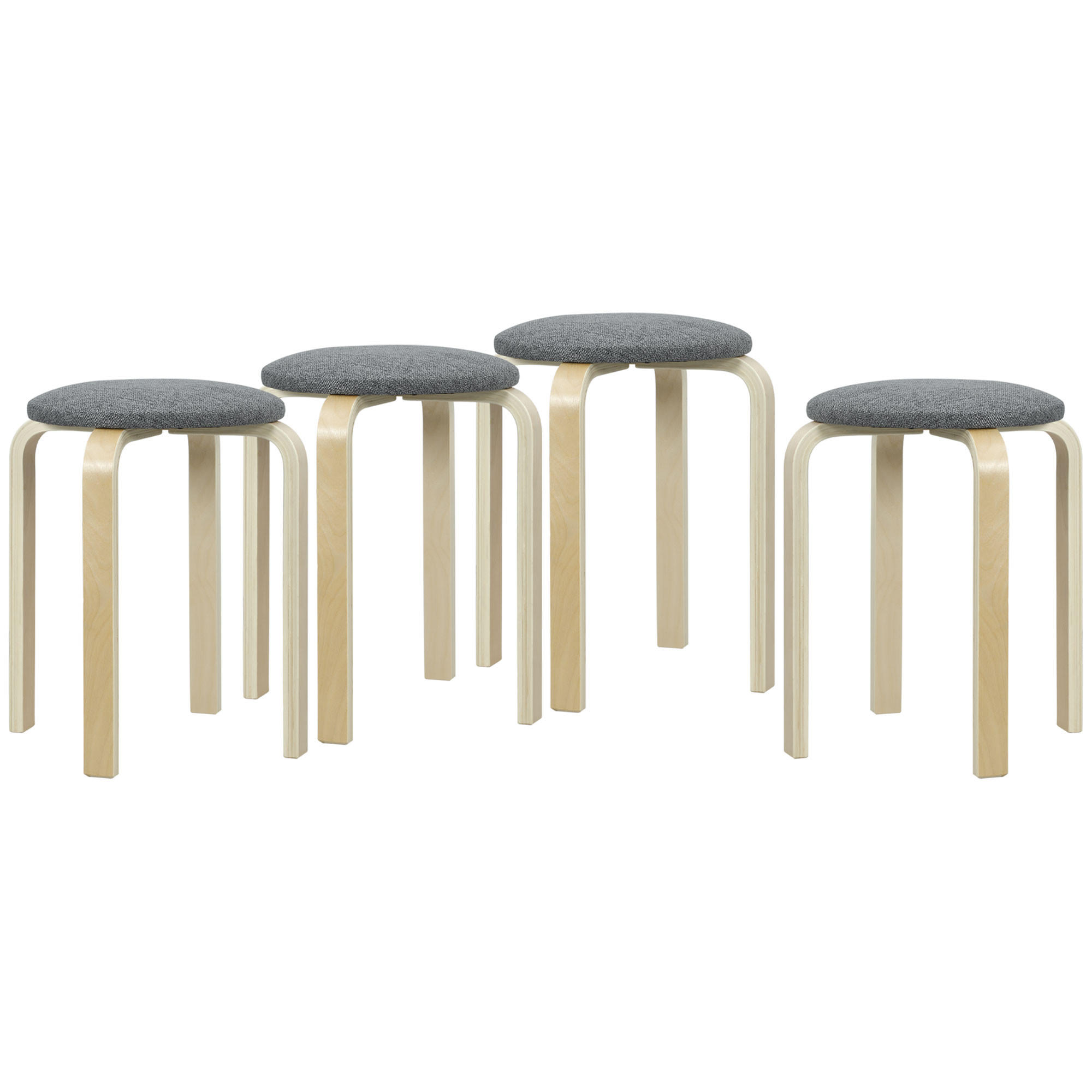 4ER Set Esszimmerhocker Stapelhocker Hocker mit Leinenoptik für Wohnzimmer Grau - Grau, Holzwerkstoff (40/45/40cm) - HOMCOM