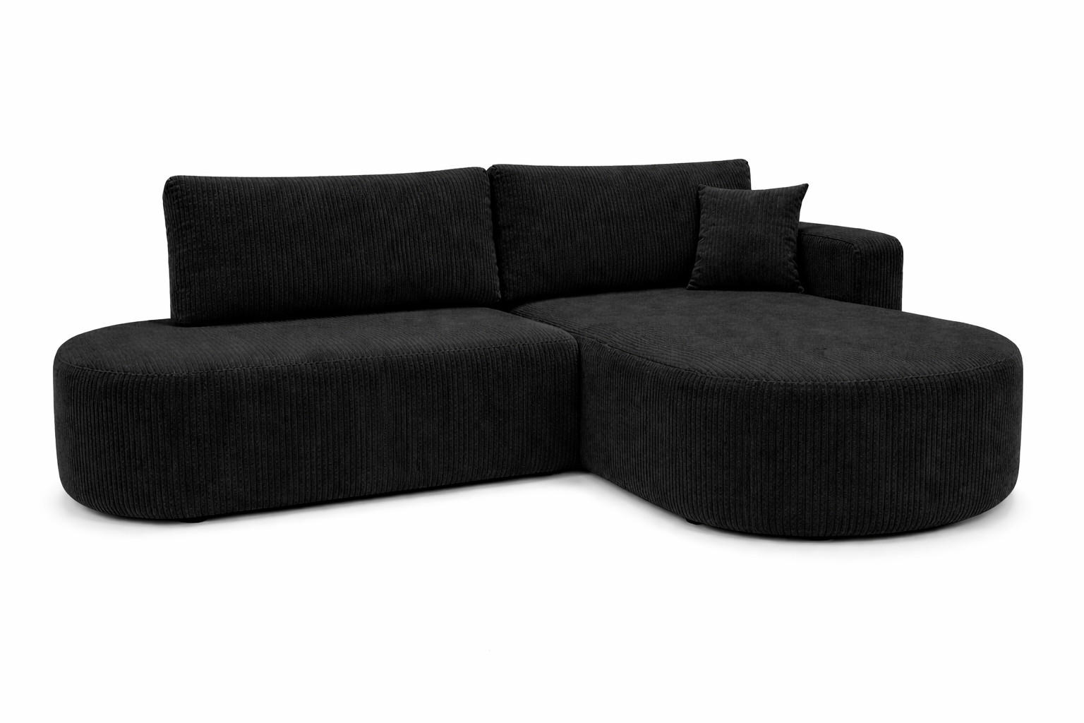 ECKSOFA Mit Schlaffunktion Und Bettkasten, Cordstoff Poso, Schwarz, Rechts, ROUND ONE OPEN XL - Schwarz, Holz (262/175cm) - Kaiser Möbel