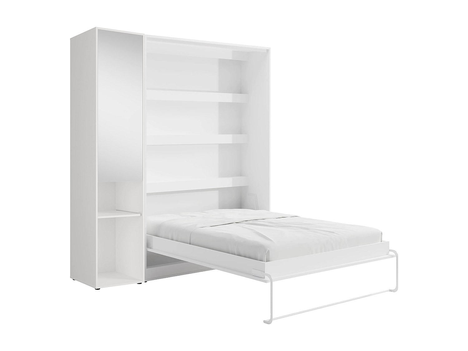 SCHRANKBETT - 2 Personen - holz - weiß Rapili - Weiß, Holz (160/200cm) - Vente-Unique