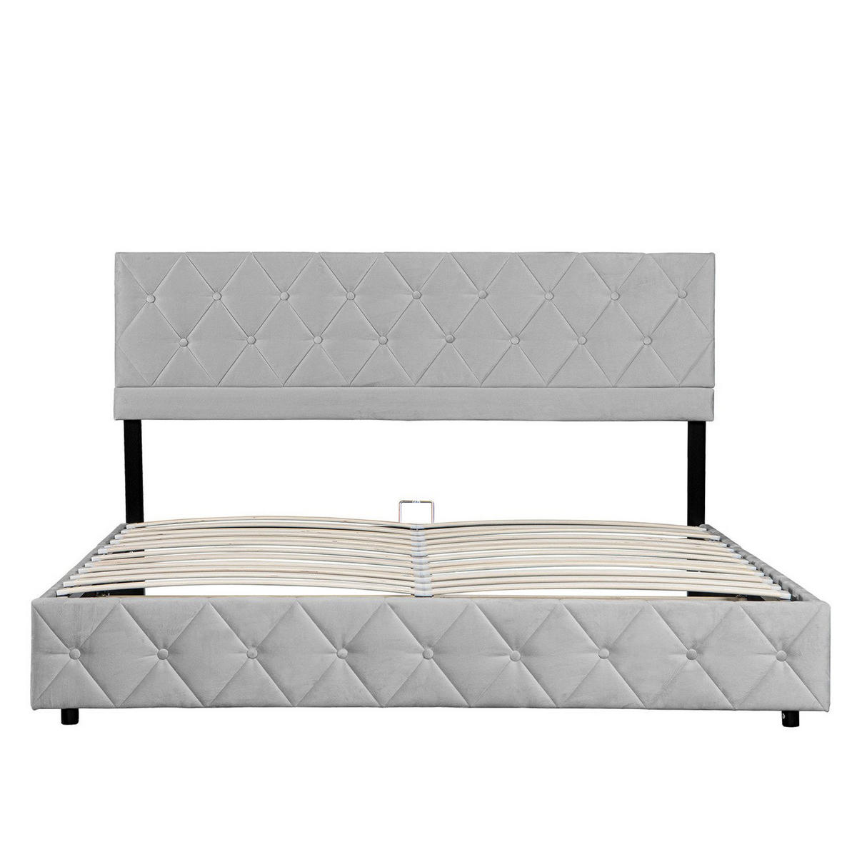 POLSTERBETT 140/200 cm Grau mit hydraulischem Stauraum aus Samt - Grau, Holzwerkstoff (140/200cm) - OKWISH