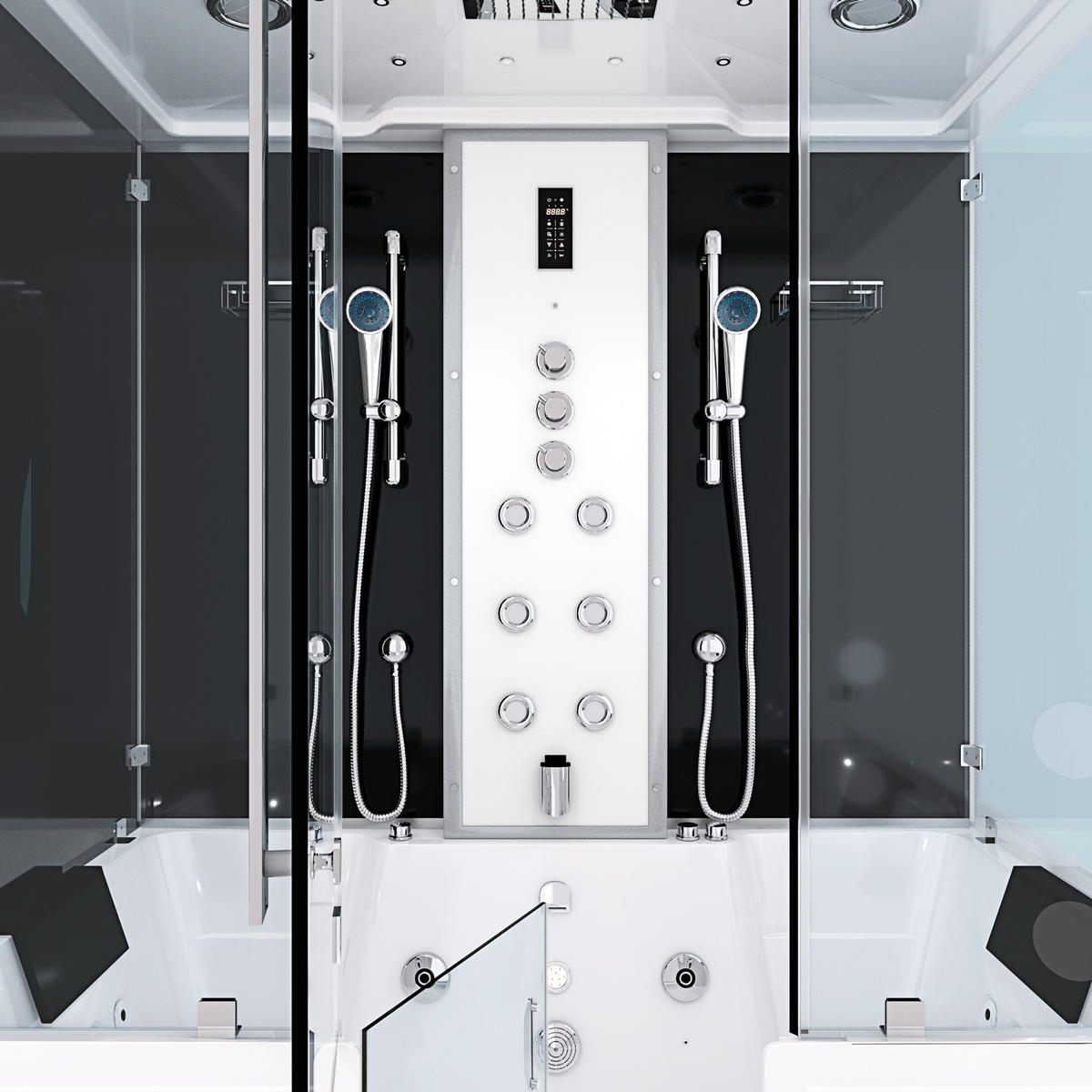 BADEWANNE mit Tür Dusche K88-SW-TH-C-EC-EA - Schwarz, Glas/Kunststoff (100/228/180cm) - AcquaVapore by Sandra Jentho