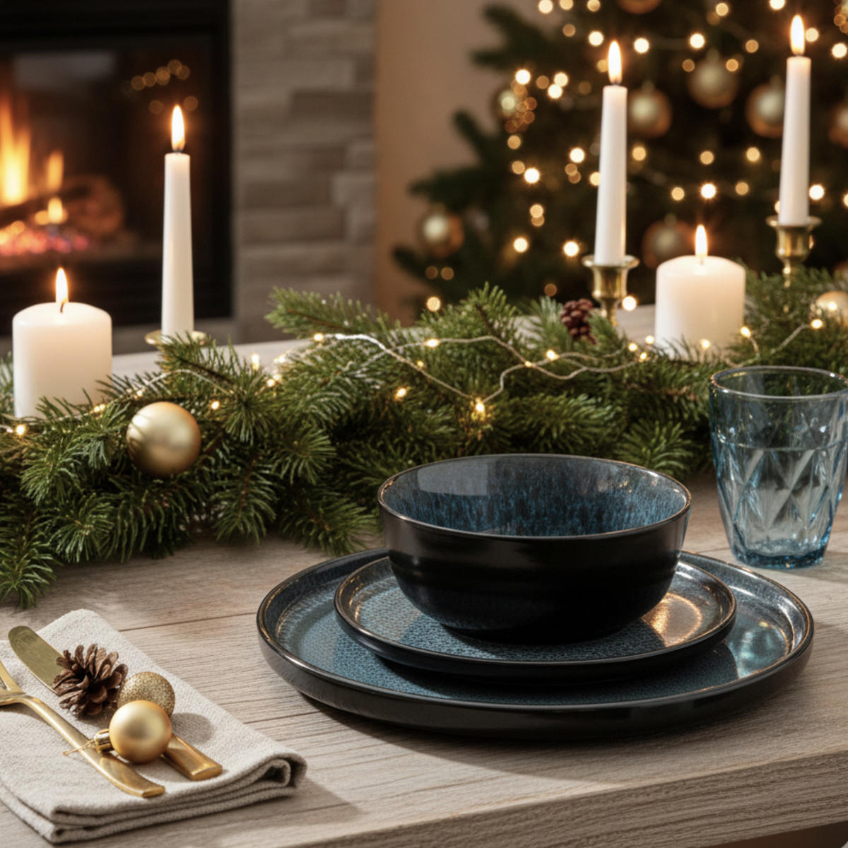 TAFELSERVICE MANILA - 18 teilig aus Steingut - Blau, Stein (33/34/46.5cm) - Sänger