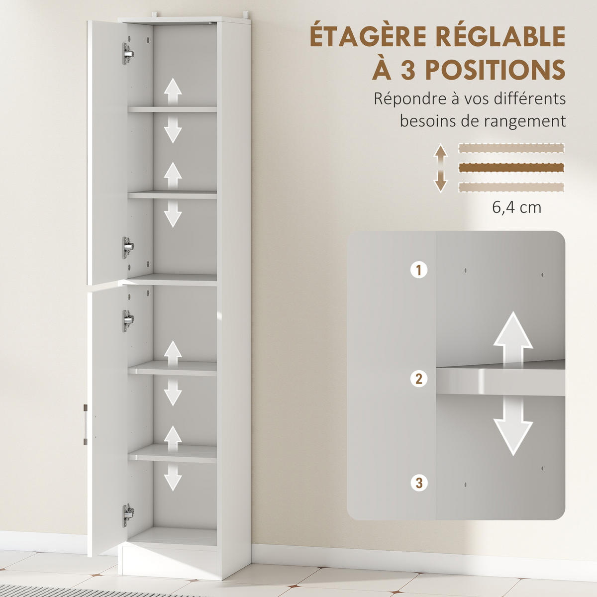 HOCHSCHRANK DE-12532 mit spiegel 32/28/162 cm Weiß - Weiß, Holzwerkstoff (28/162/32cm) - ComfortXL