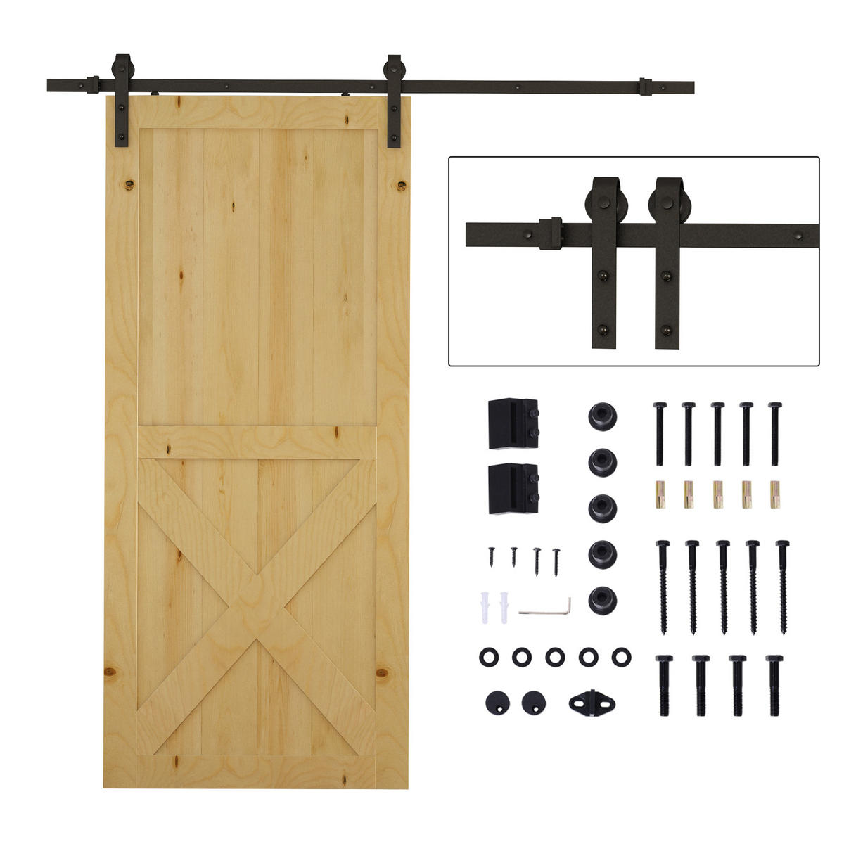 SCHIEBETÜREN-BESCHLAGSATZ 200cm Komplett-Set mit Schienen, Rollen, Schwarz - Schwarz, Metall (4/0.6/200cm) - HOMCOM