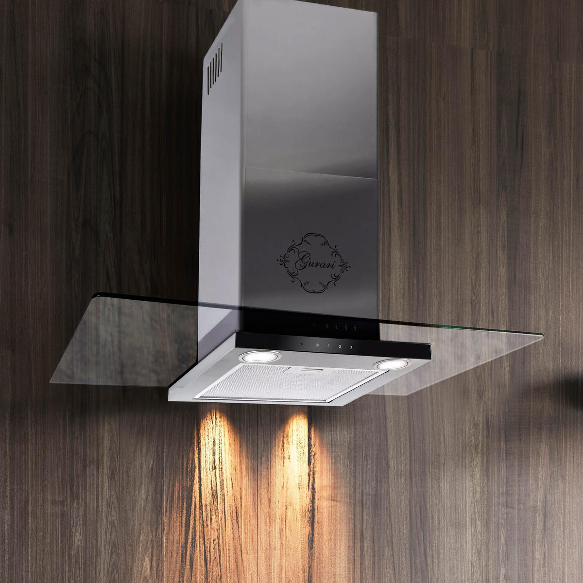 DUNSTABZUGSHAUBE GCH T 466 IS 90 BL PRIME + Umluftset, 90 cm Edelstahl Glas - Silberfarben, Glas/Metall (90/78/43cm) - Gurari