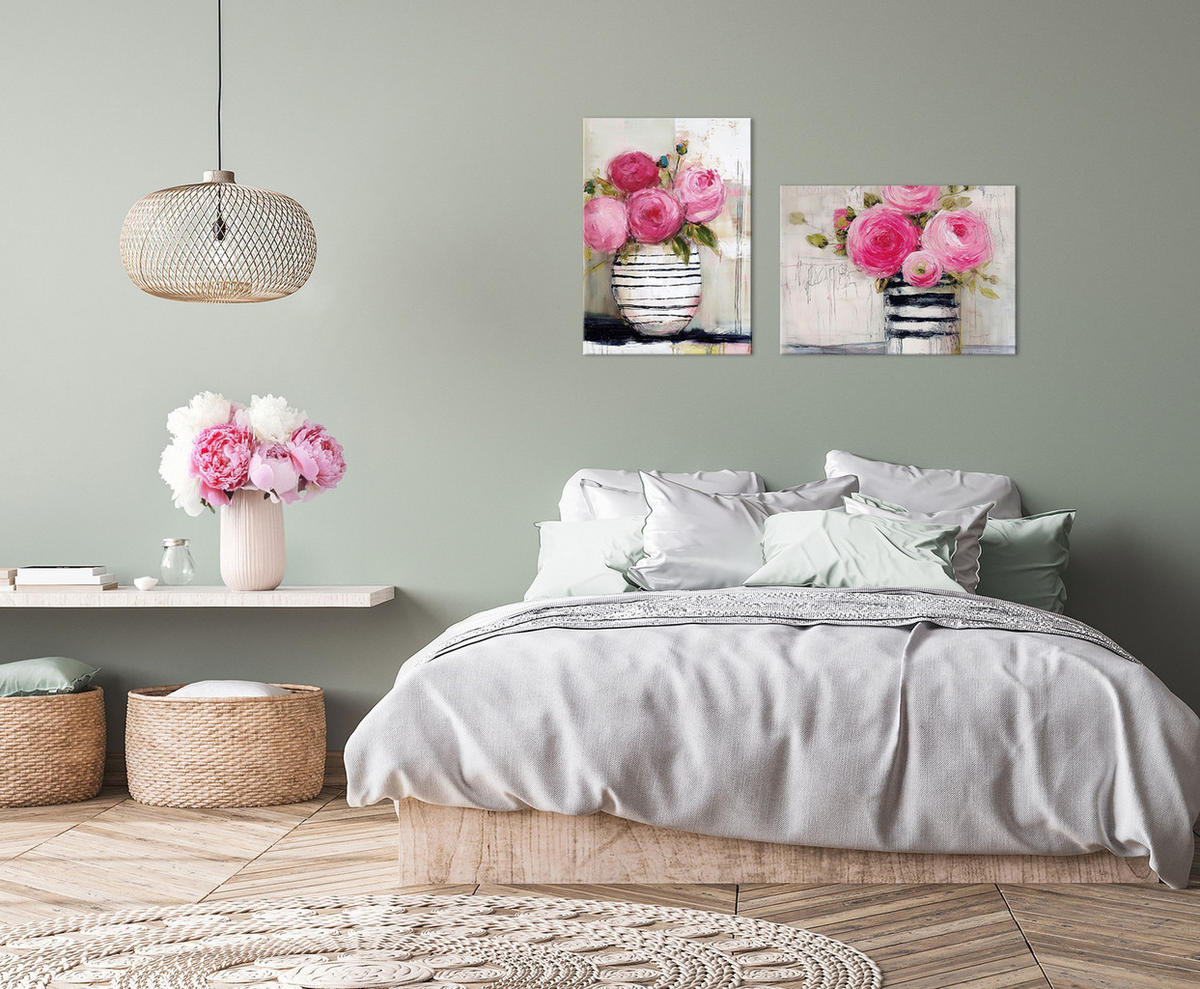 LEINWANDBILD 70x50 cm Blumen rosa Bild Wohnzimmer - Beige, Textil (70/50cm) - artissimo