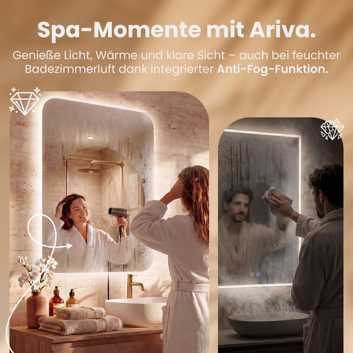 BADEZIMMERSPIEGEL eckig 70/3/90 cm Glas Klarglas - Klar, Glas (70/90/3cm) - CLP