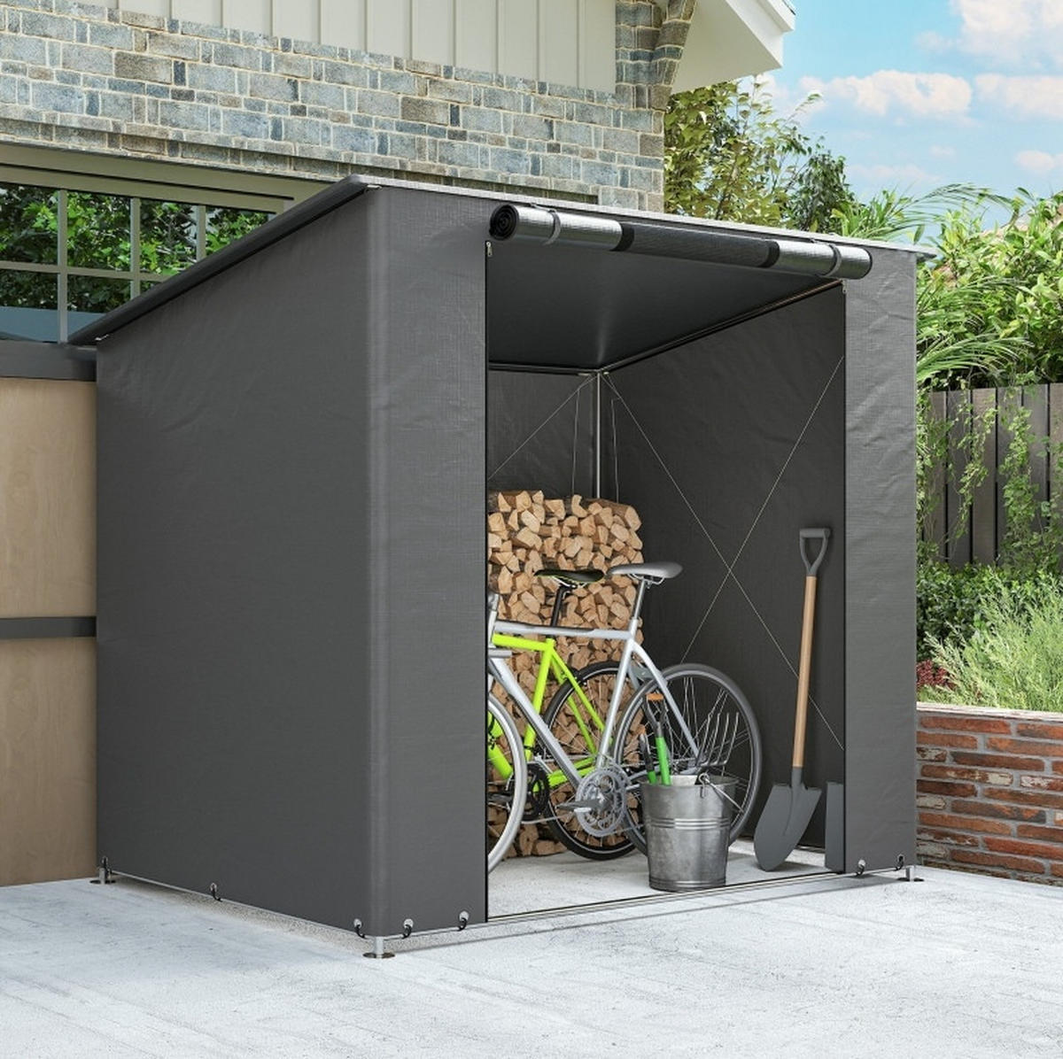 KLEINGARAGE aus Metall 187x120x160/204 cm in Dunkelgrau mit Rolltür - Dunkelgrau, Metall (120/204/187cm) - Modfu