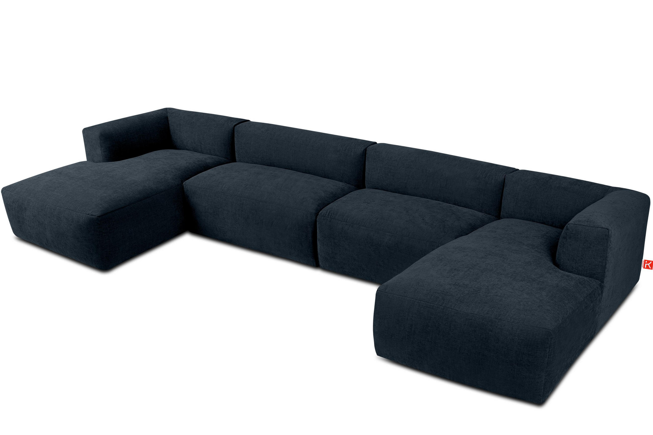PANORAMA-ECKSOFA BUFFO 7/8 Sitzer mit extrem weicher Sitzfläche, Gewebestoff, dunkelblau - Dunkelblau, Textil (424/73/180cm) - KONSIMO®