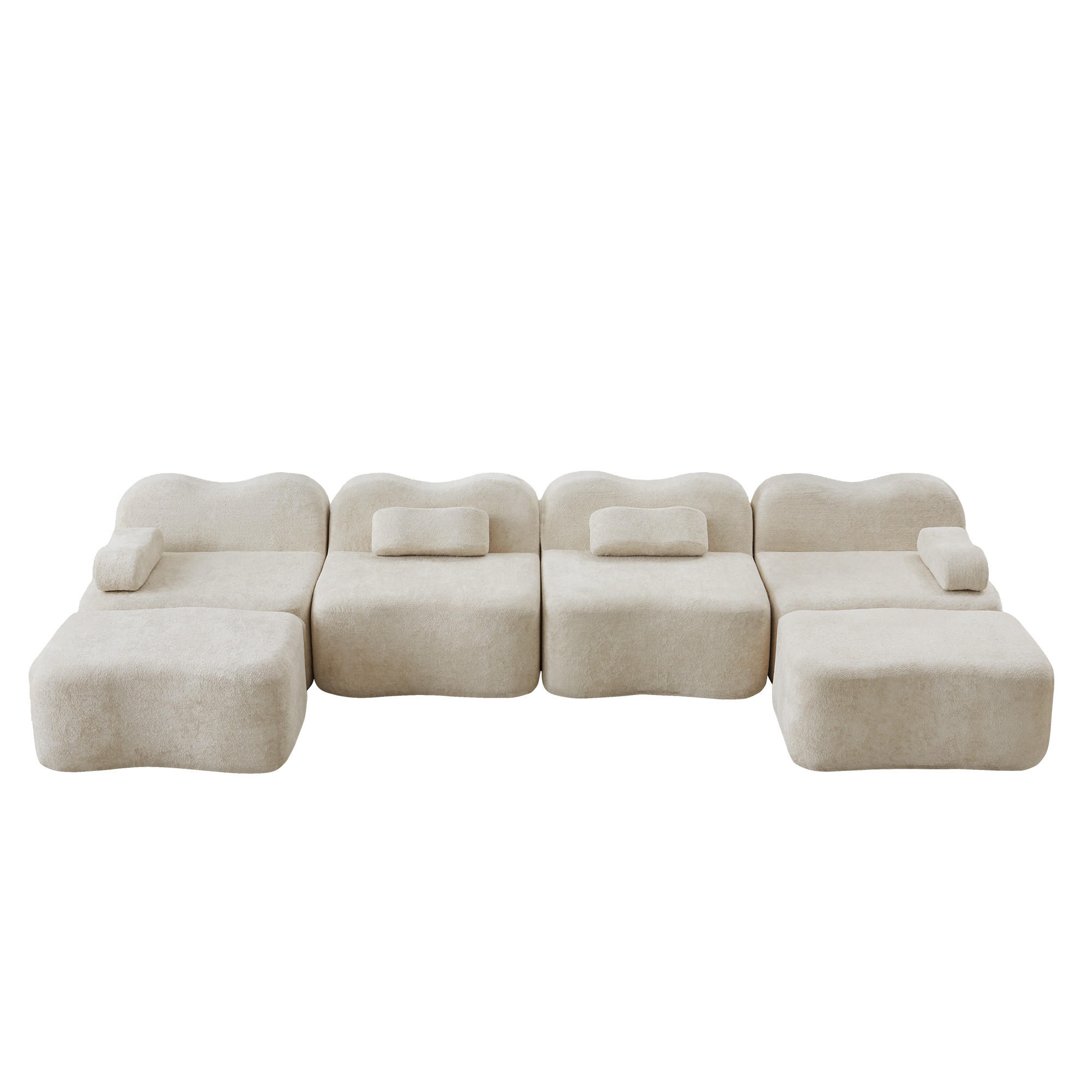 WOHNLANDSCHAFT Samt Beige mit Hocker - Beige, Textil (384/70/167cm) - WISHDOR