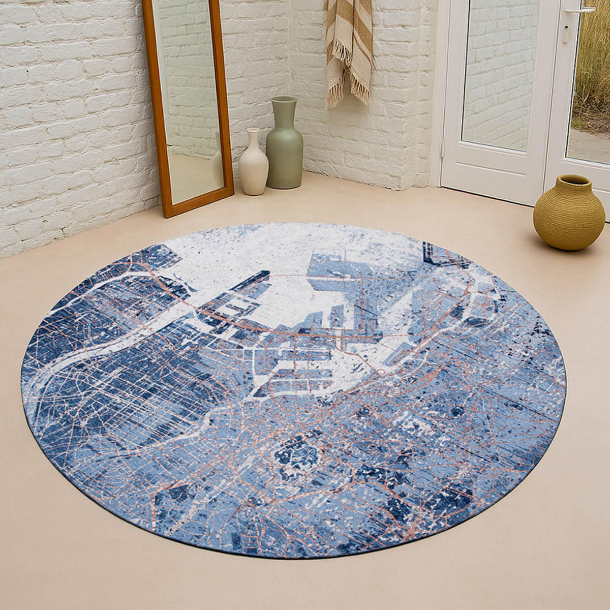 TEPIH Conductive Blue Cities Tokyo 240/240 cm - plava, tekstil/prirodni materijali (240/240cm) - Louis De Poortere
