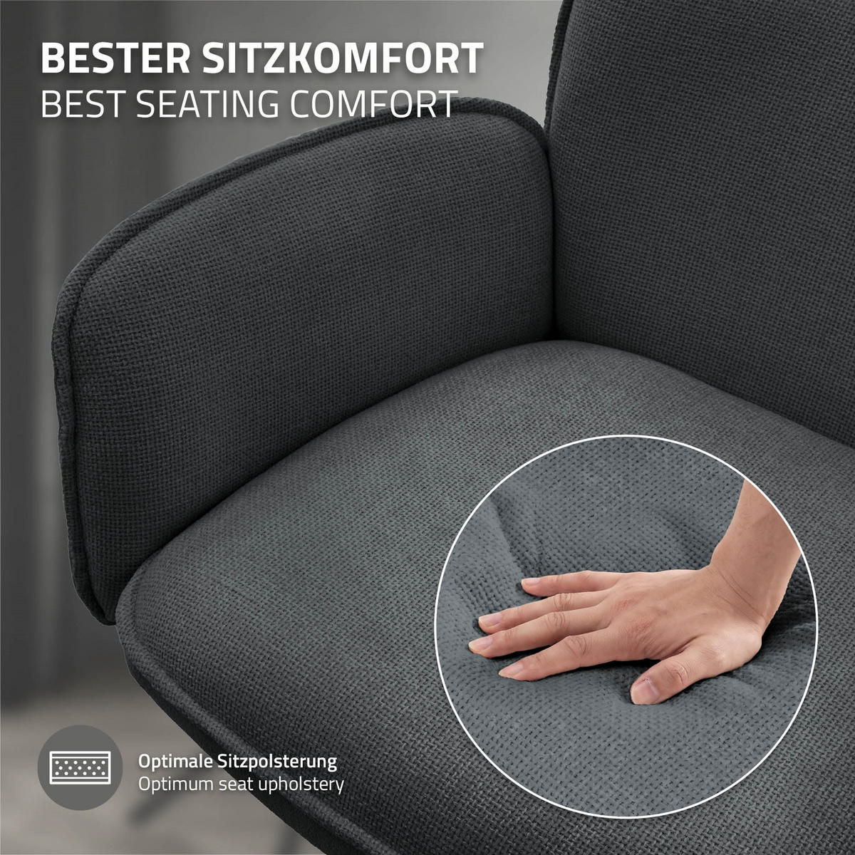 JÍDELNÍ ŽIDLE, sada 6 ks, otočné, antracitové s látkovým potahem - černá/antracitová, kov/textil (63/89/68cm) - ML-DESIGN