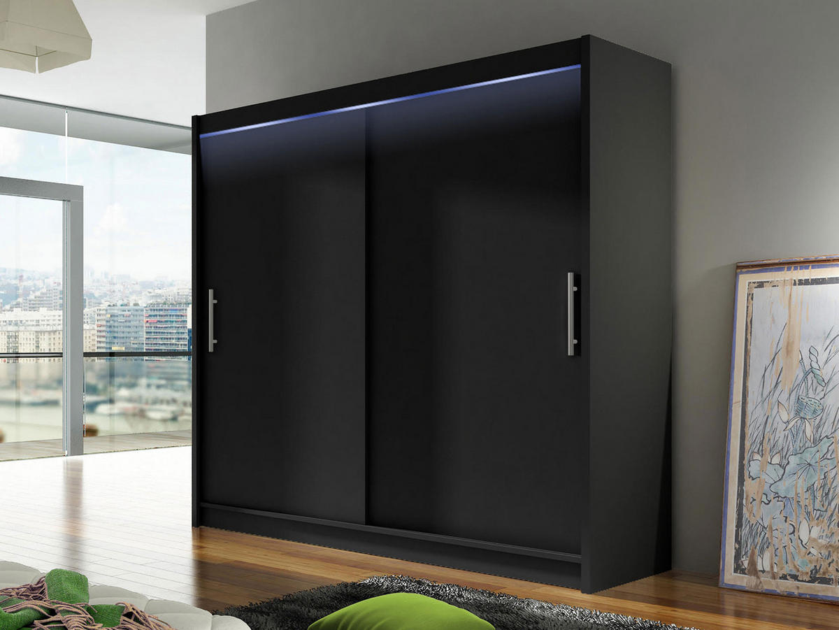 KLEIDERSCHRANK London I 180, mit RGB LED Beleuchtung - Silberfarben/Schwarz, Holzwerkstoff/Kunststoff (180/215/58cm) - MIRJAN24
