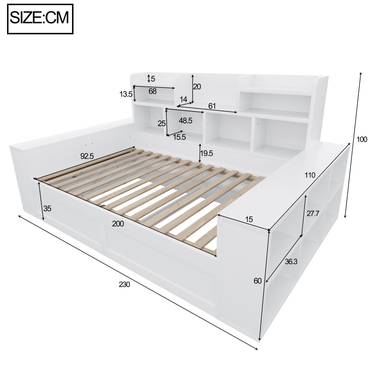 STAURAUMBETT 90/200 cm mit hydraulischem Stauraum und LED, DE-41649, in Weiß - Weiß, Holzwerkstoff (90/200cm) - ComfortXL