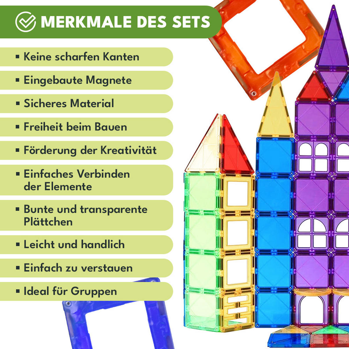 BAUSTEINE Magnetische Bauklötze 45 Teile - Multicolor, Kunststoff (6.5/6.5cm) - KRUMAD