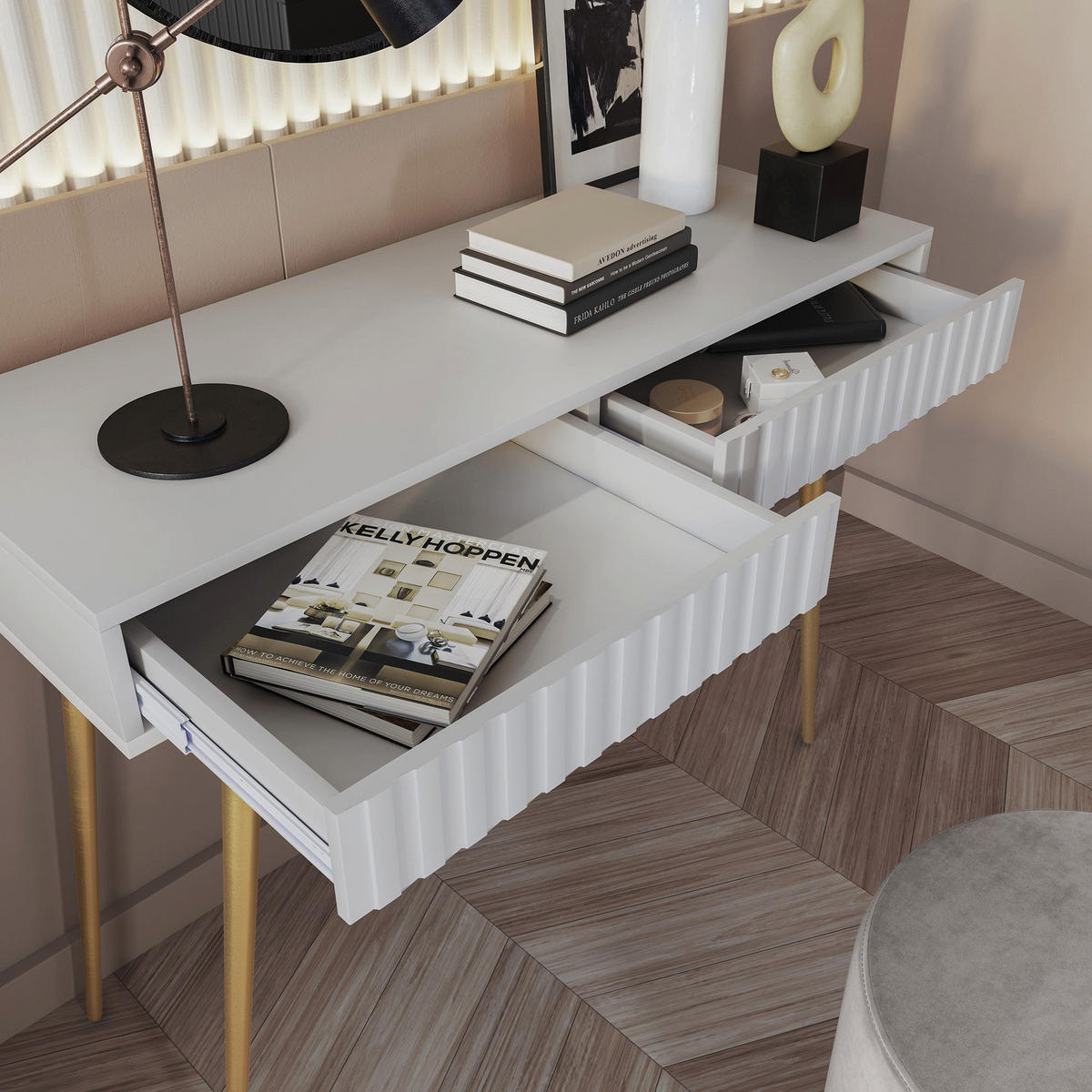 KONSOLENTISCH Bello Weiß mit goldenen Metallbeinen 104 cm - Goldfarben/Weiß, Holzwerkstoff/Metall (38/104/80cm) - Selsey