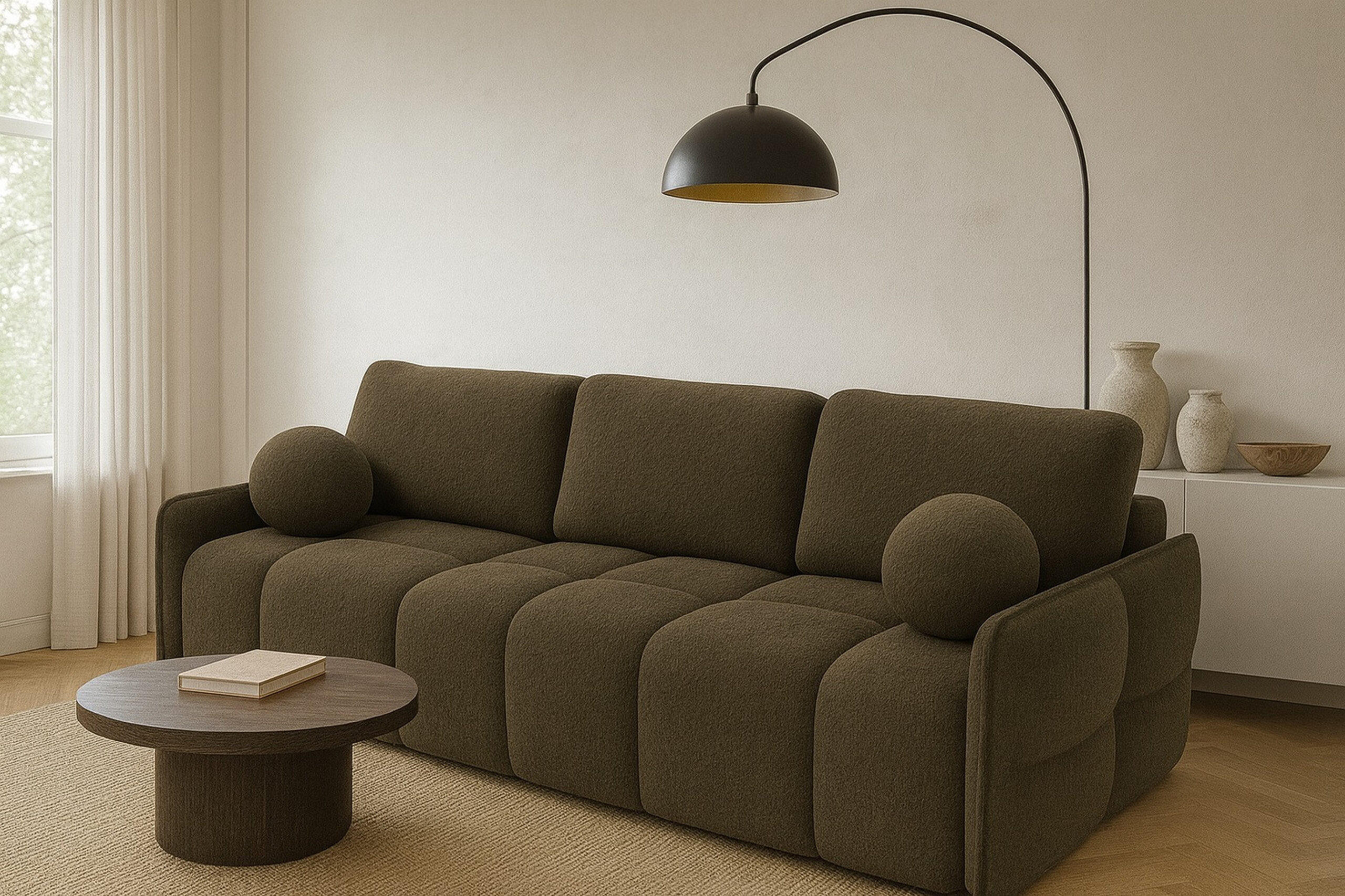 SCHLAFSOFA EMILI, Sofa mit Schlaffunktion und Bettkasten, Farbe: Dunkelbraun, Bouclé-Stoff - Dunkelbraun, Textil (212/95/90cm) - Sepro Meble
