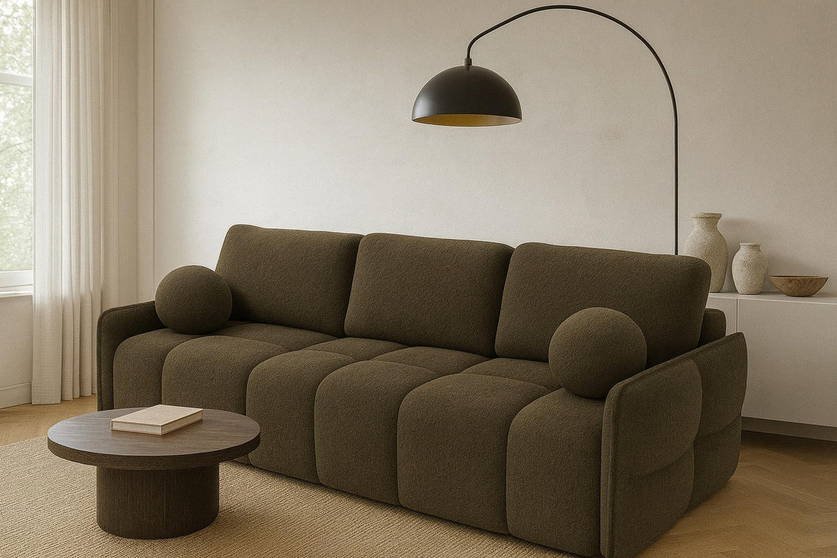 SCHLAFSOFA EMILI, Sofa mit Schlaffunktion und Bettkasten, Farbe: Dunkelbraun, Bouclé-Stoff - Dunkelbraun, Textil (212/95/90cm) - Sepro Meble