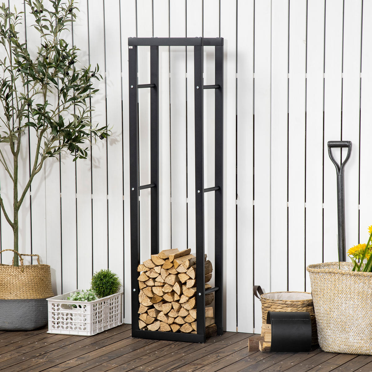 KAMINHOLZREGAL DE-10087 Stahlrahmen, bis 100 kg Schwarz - Schwarz, Metall (25/150/40cm) - ComfortXL