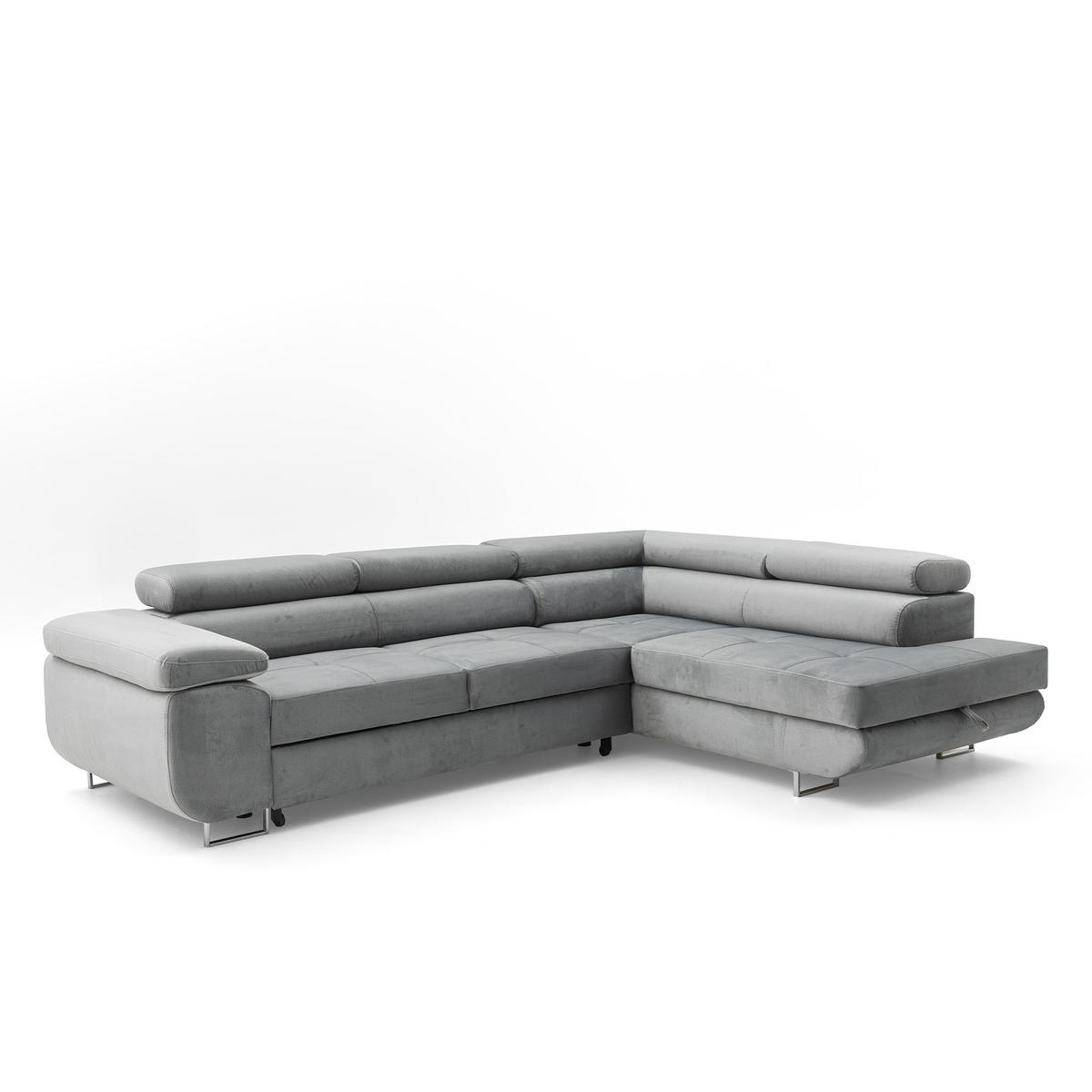 ECKSOFA WILD L Rechts mit Schlaffunktion 127x195 Velours Grau - Chromfarben/Grau, Holz/Textil (274/203cm) - Muffo