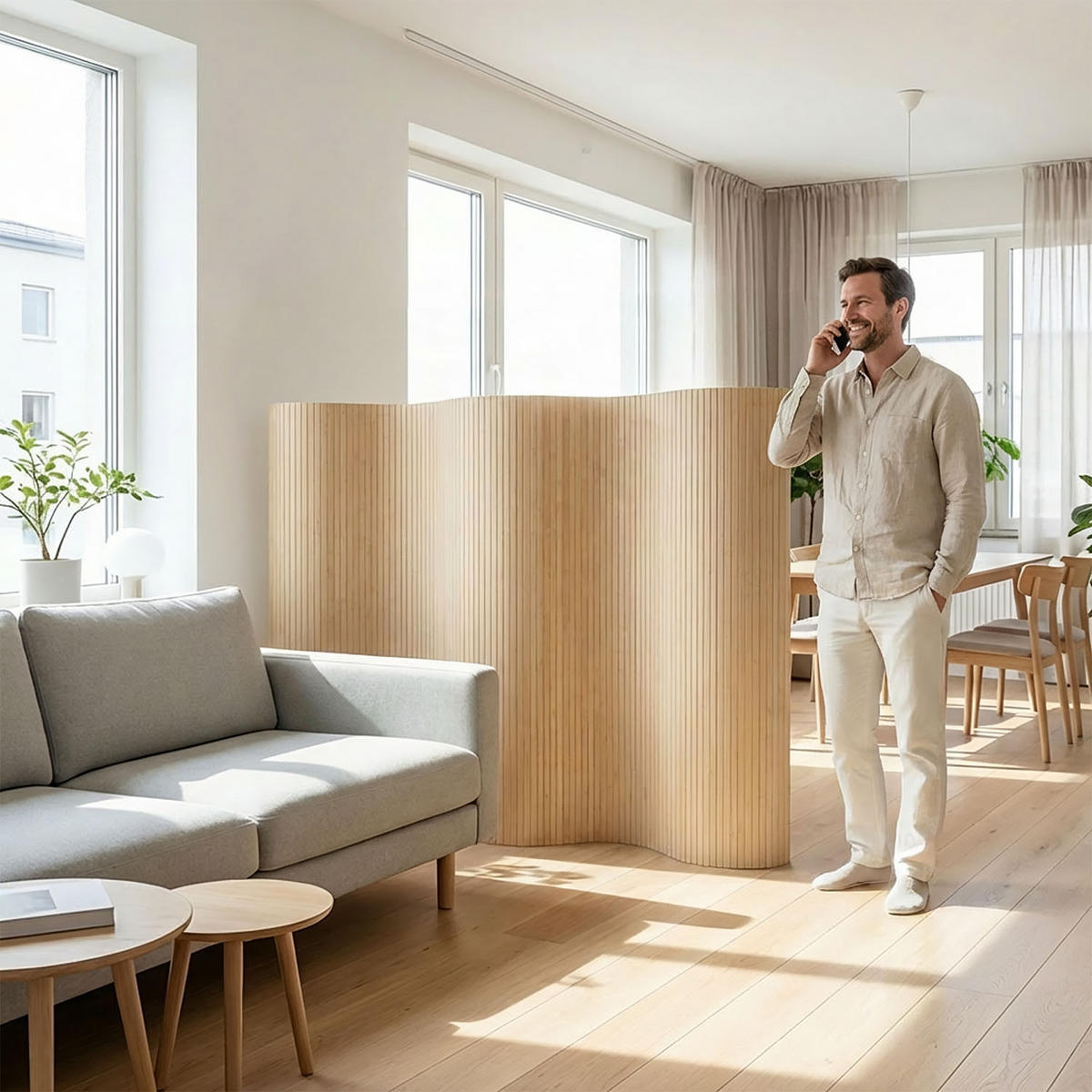 PARAVENT 250/145 cm Natur Raumteiler Bambus - Naturfarben, Naturmaterialien (250/145/1cm) - Homestyle4u