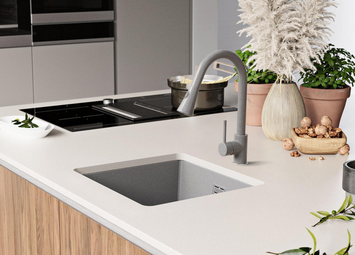 UNTERBAUSPÜLE GRANIT London, 2-er set Grau 46/47 cm 1 Becken + Ablauf-Set ab 50er Unterschrank - Chromfarben/Grau, Kunststoff (46/20/47cm) - Primagran