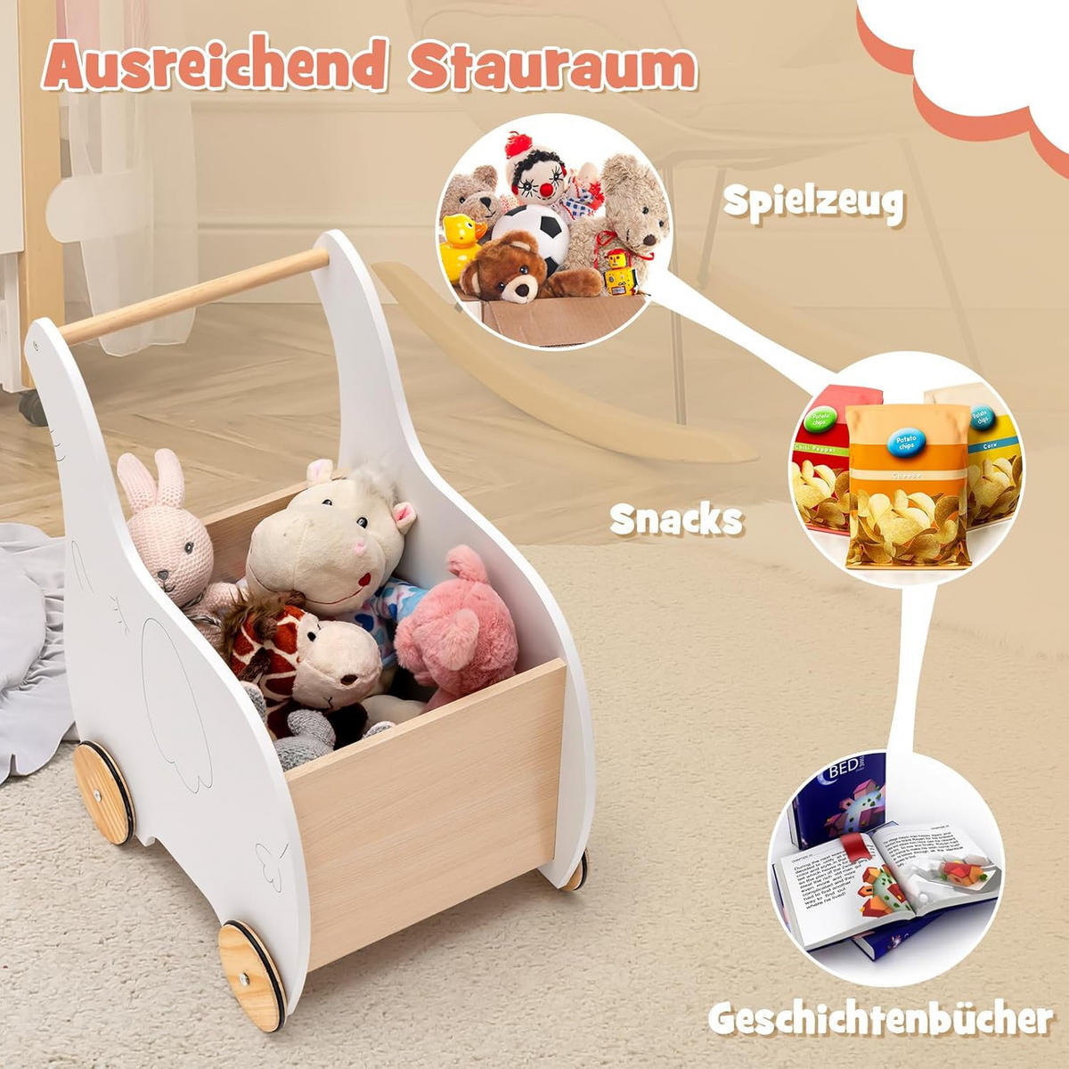 LAUFLERNWAGEN Weiß - Weiß, Holz (48/56/32cm) - COSTWAY