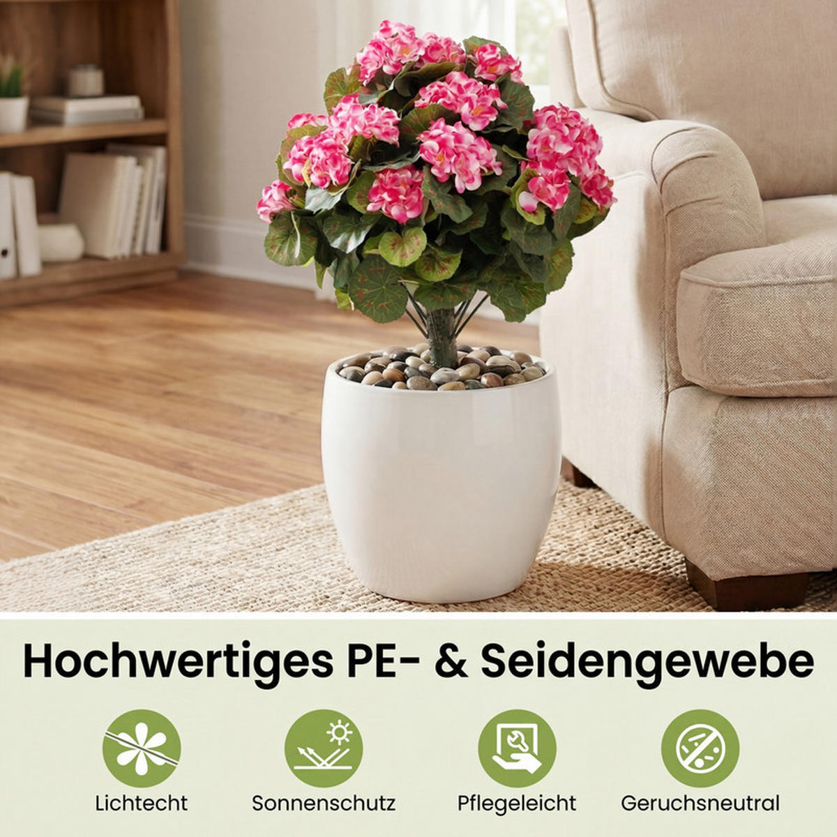 KÜNSTLICHE GERANIEN hochrealistisch rosa(2er-Set) - Pink, Kunststoff (57cm) - COSTWAY