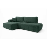 ECKSOFA Mit Schlaffunktion Und Bettkasten, Cordstoff Tilia, Grün, Links, OPEN XL - Grün, Holz (262/145cm) - Kaiser Möbel