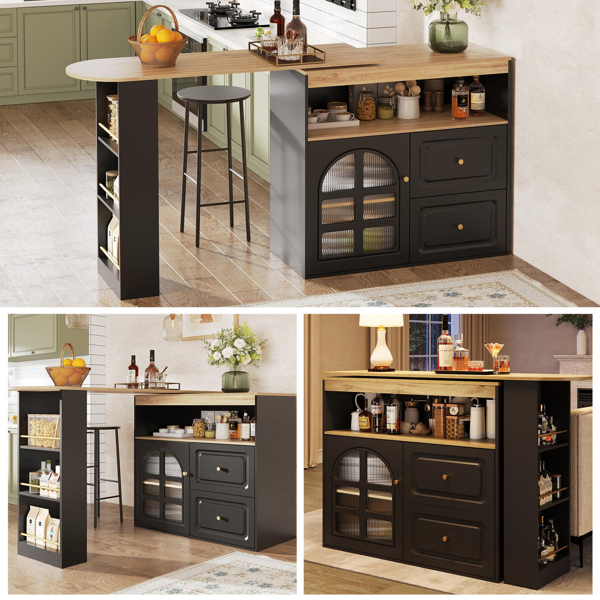 BARTISCH 360° 2 Schubladen Glasregale Sideboard Schwarz - Schwarz, Holzwerkstoff (39/138/104cm) - FLIEKS