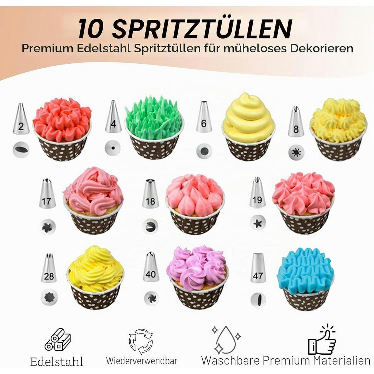 SPRITZBEUTEL-SET 12-teilig Silikon wiederverwendbar mit Edelstahldüsen - Hellblau, Kunststoff (17/3.1/30.5cm)