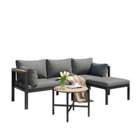 GARTENMÖBEL-SET 182/63/62 cm grau aus Polyester mit Couchtisch und Fußhocker - Grau, Textil - OKWISH
