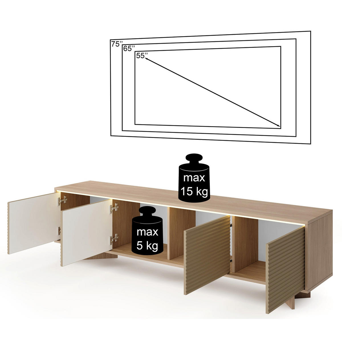 TV stolek Semi, 203 cm - kapučínová/béžová, kompozitní dřevo (203.9/54.4/40cm) - Selsey