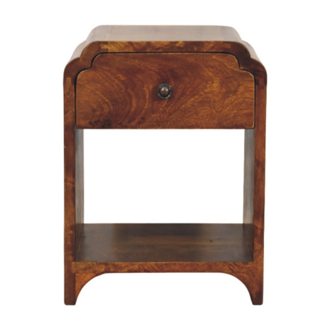 NACHTTISCH Massivholz Newton Mini Kastanienbraun, 1 Schublade und 1 Offenes Regal - Dunkelbraun/Messingfarben, Mangoholz/Holz (30/40/30cm) - Artisan Furniture