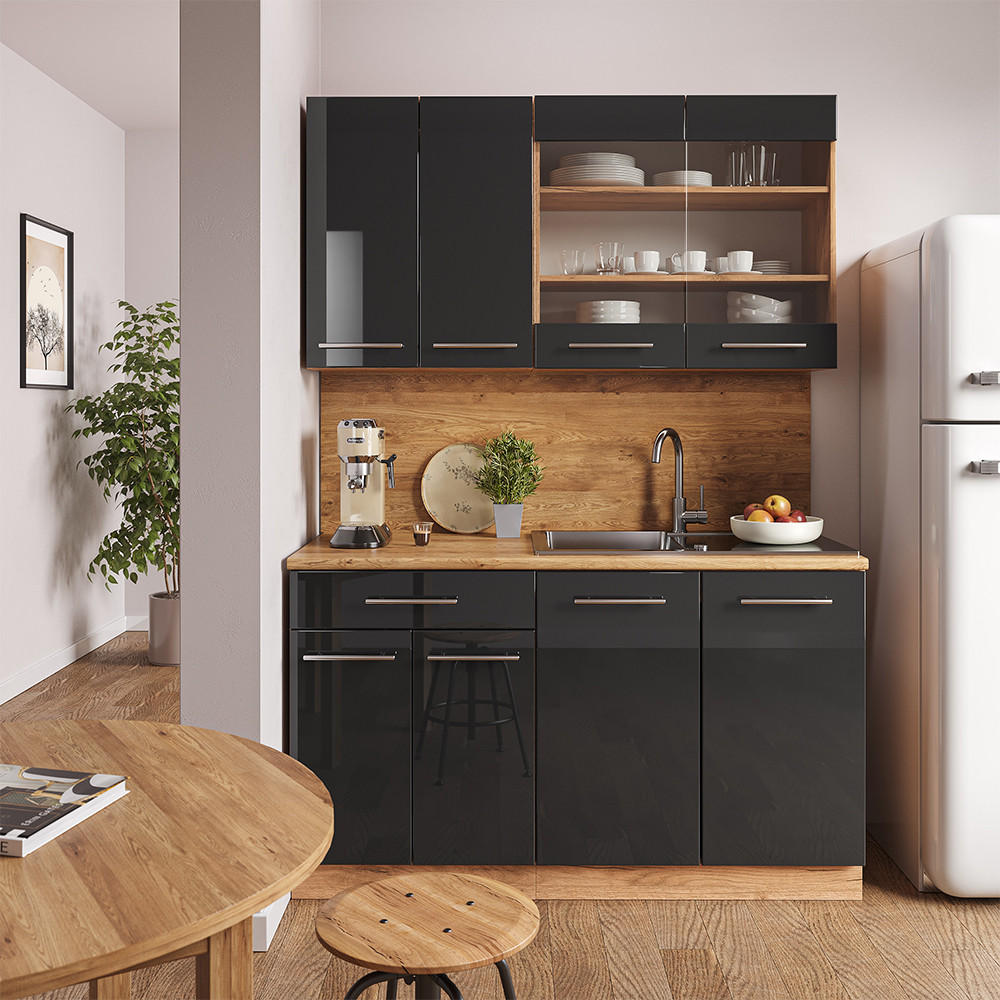 Thumbnail - Vicco Singleküche, Anthrazit, Honigeiche, Holzwerkstoff, Küchenblock,Rechteckig, 140x81.6x60 cm, Küchen, Küchenzeilen & ...