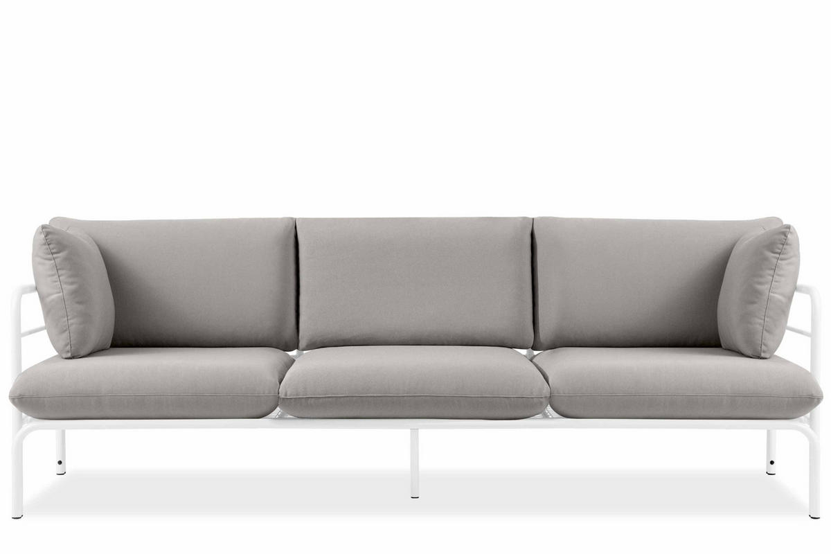 GARTENSOFA RAMBE 3-Personen mit Kissen, Weiß/Hellgrau - Hellgrau/Weiß, Textil/Metall (225/80/80cm) - KONSIMO®