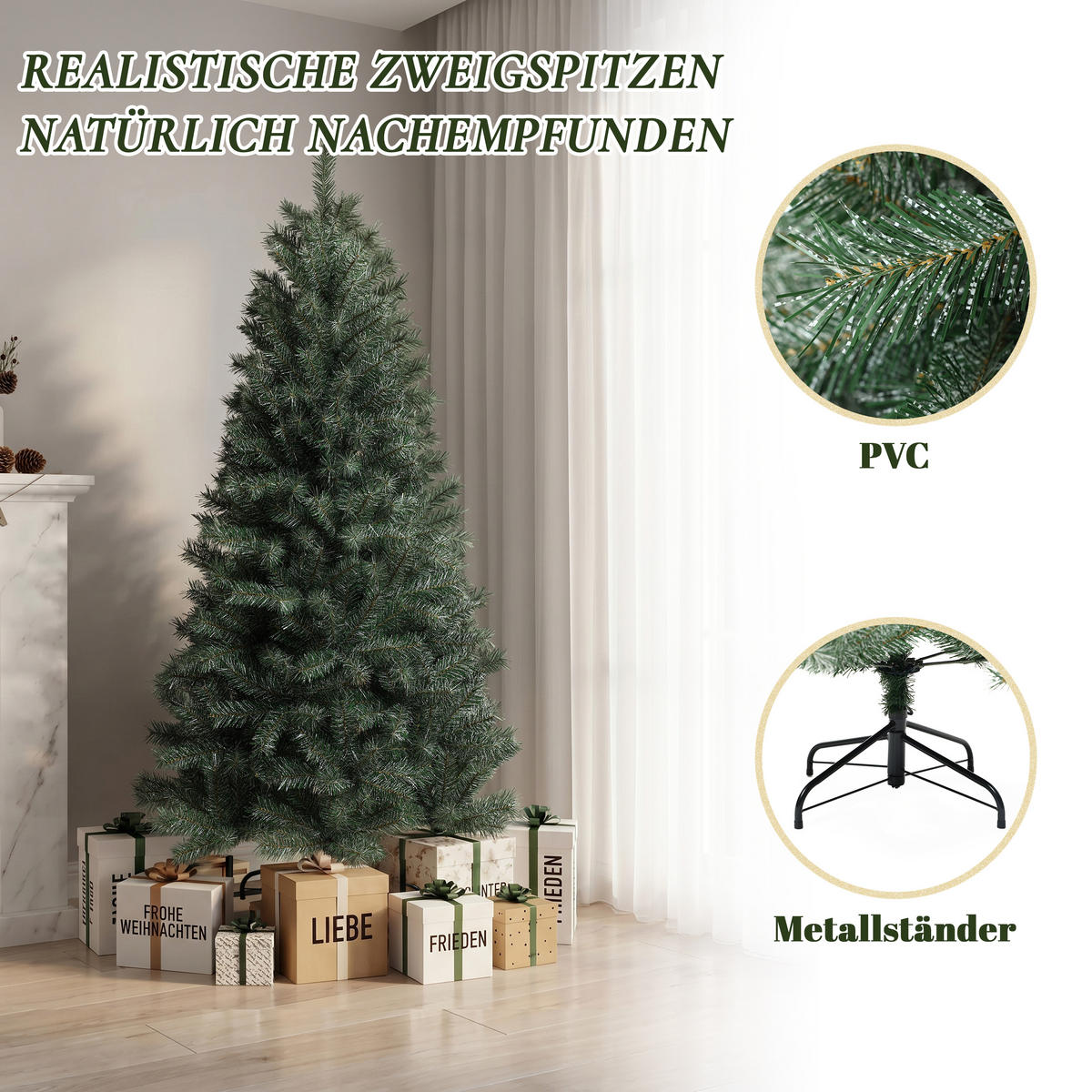 KÜNSTLICHER Weihnachtsbaum 185 cm, Grün mit weißen Akzenten - Grün, Kunststoff (185cm) - Hometopia