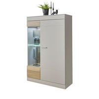 VITRINE grau matt, Zinneiche 90 cm, Vitrinenschrank mit Soft-Close-Funktion - Eichefarben/Silberfarben, Glas/Holzwerkstoff (90/139/35cm) - Furn.Design