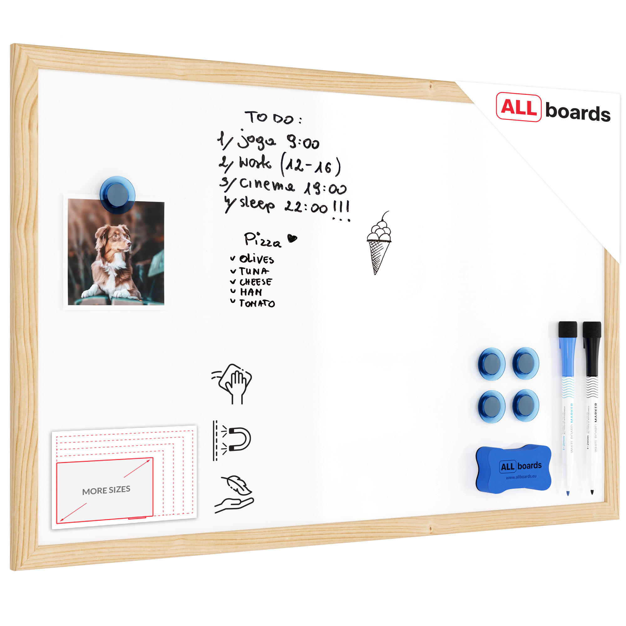 WHITEBOARD Magnetisch 60x40cm mit Naturholzrahmen - Weiß, Metall (60/40/1.5cm) - ALLboards