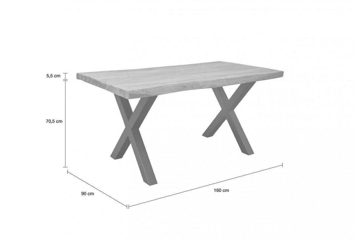 ESSTISCH 160x90 cm, Akazienholz, Naturell-Schwarz - Naturfarben, Holz (160/80/76cm) - dasmöbelwerk