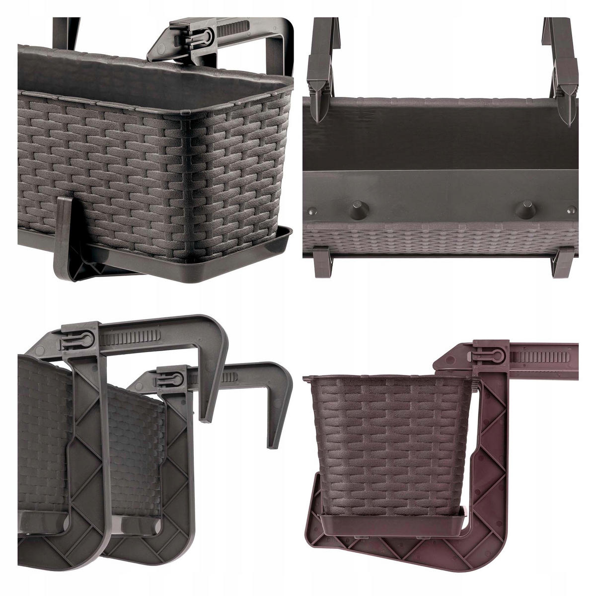 BALKONKASTEN mit Griffen, Braun, 40 cm, 4 Stk. - Braun, Kunststoff (17/40cm) - KADAX