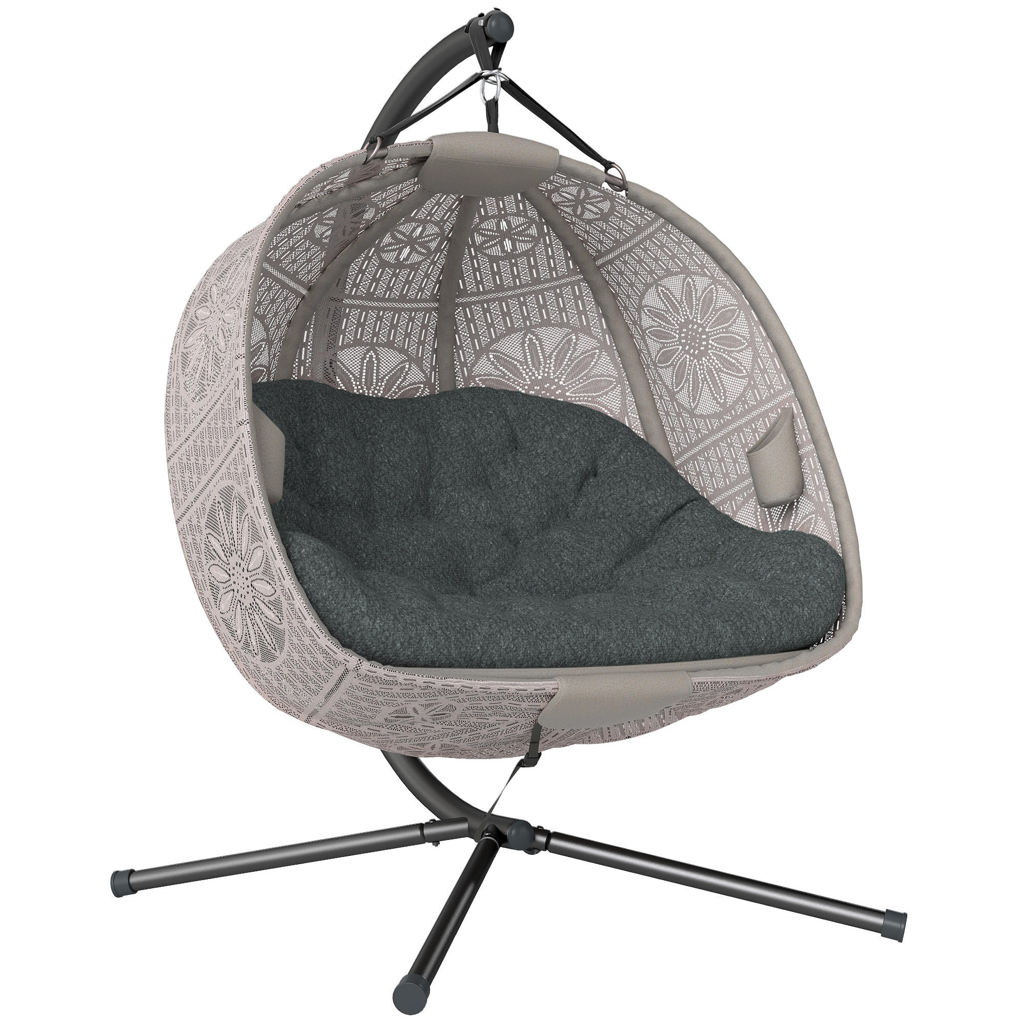 HÄNGESESSEL Mit Gestell DE-07054, faltbar Sand/Schwarz - Sandfarben/Schwarz, Textil/Metall (126/172/132cm) - ComfortXL
