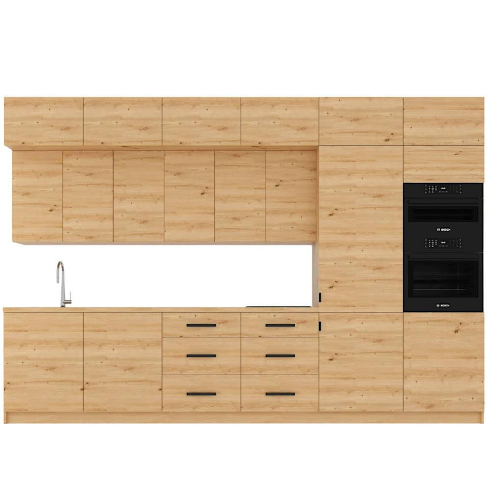 KÜCHENZEILE 360 cm - Langen K72-M360 R in Artisan Eiche - Schwarz/Eiche Artisan, Holz/Metall (360/248/58cm)
