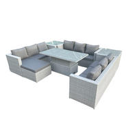 GARTENMÖBEL SET mit höhenverstellbarer Tisch Polyrattan Helles Grau 7-teilige - Hellgrau, Metall - Fimous