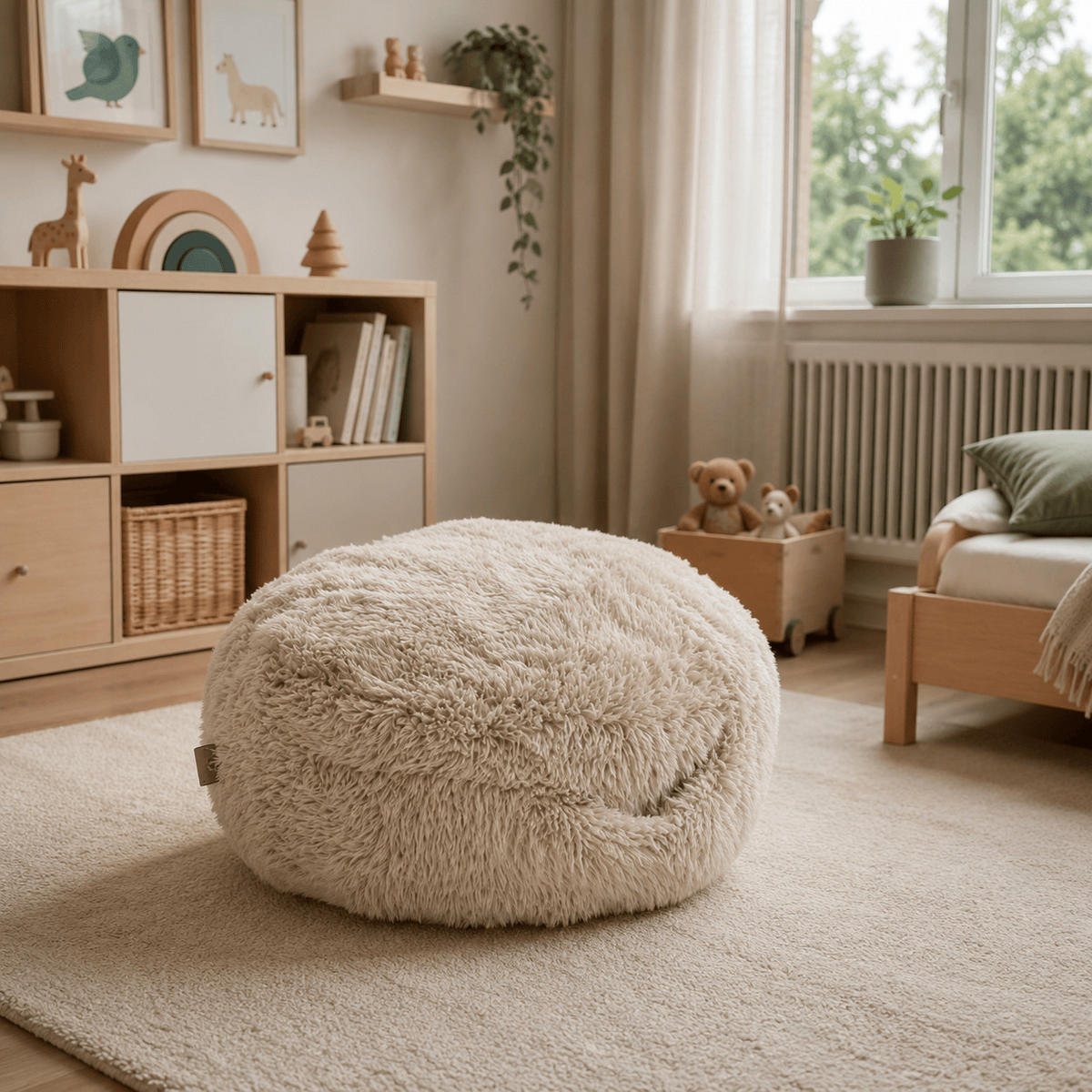 KINDERPOUF Mammoth rund flauschig - Sandfarben, Textil (65/65/65cm) - MeowBaby