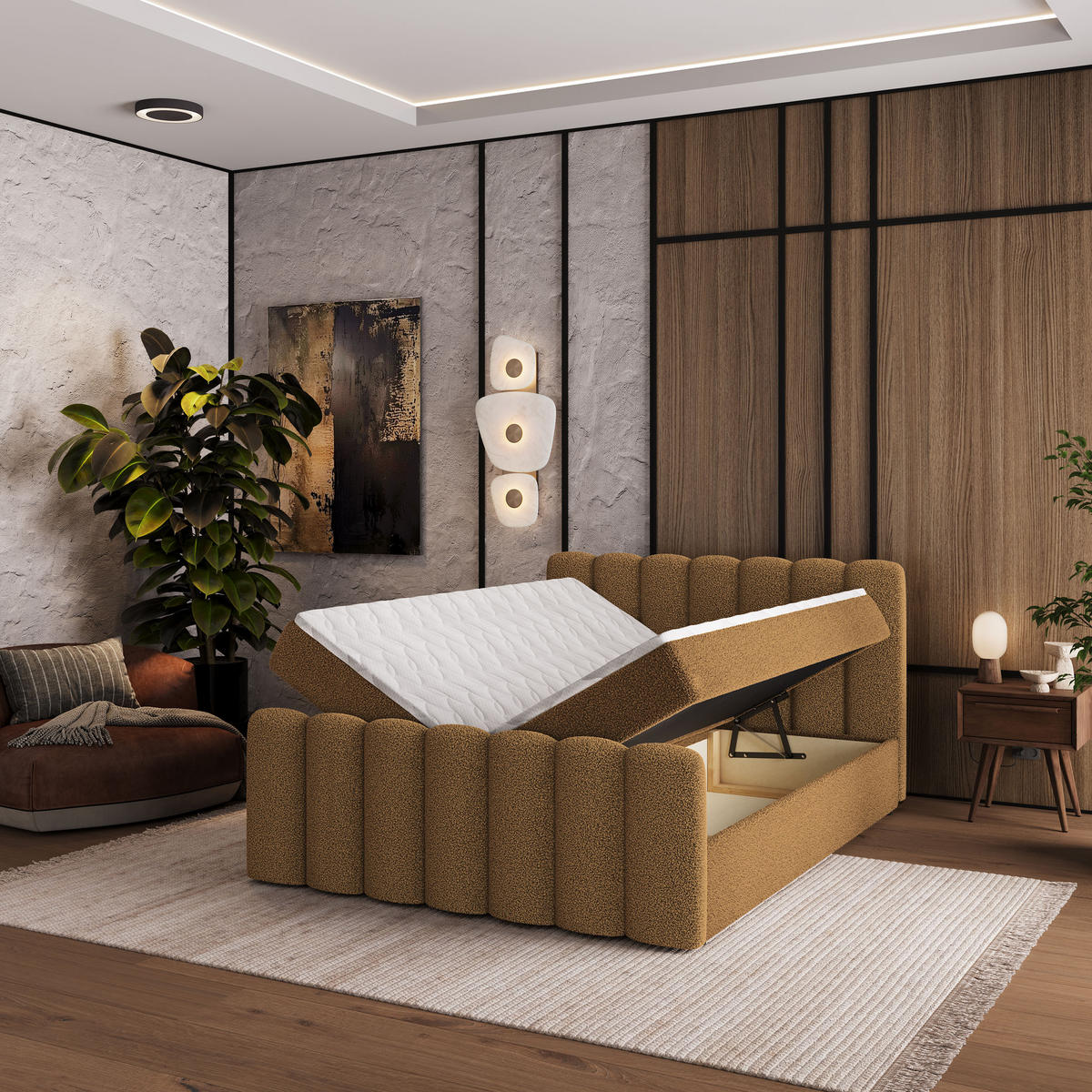 BOXBETT CELLA 160x200 cm mit Matratze und Topper - Orange - Orange, Holz (160/200cm) - MASSENO