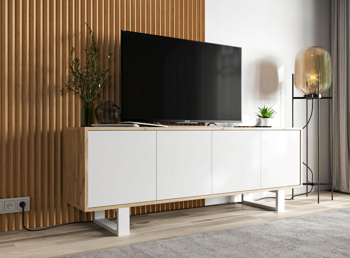 TV-SCHRANK Apollo2 Eiche wotan Weiß Matt mit Metallbeinen 150 cm - Weiß, Holzwerkstoff/Metall (150/53/35cm) - Meble Lindner